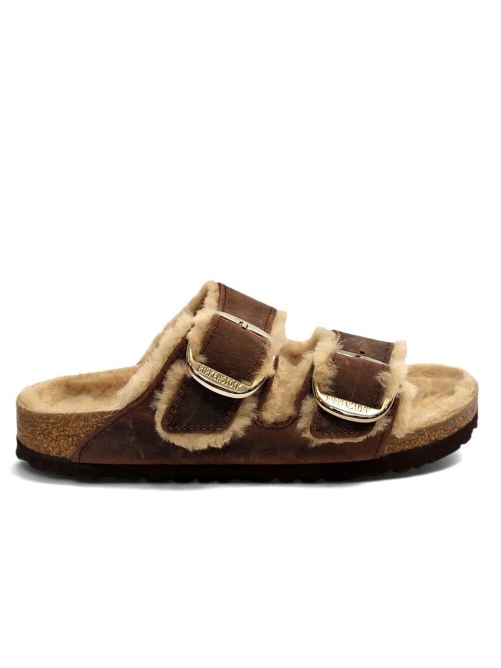 Birkenstock Arizona Big Buckle Shearling Sandal Tobacco Brown Oiled Leather